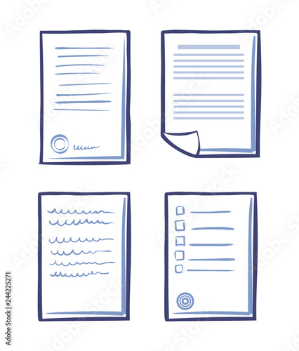 Set of Office Papers Isolated Icon Signed Contract