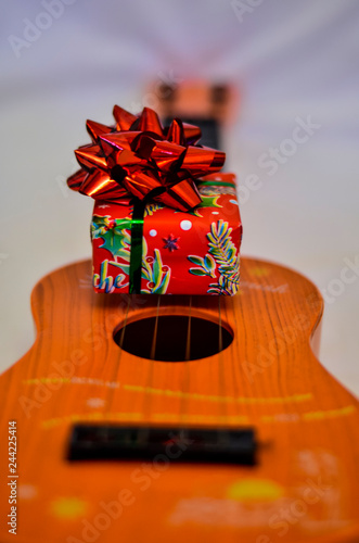 Close-up of a guitar string with a soft blurred background. A gift to a loved one for the New Year