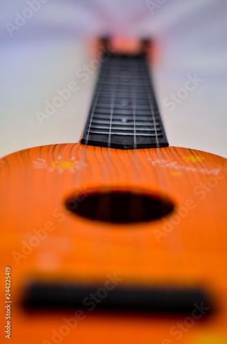 Close-up of a guitar string with a soft blurred background. A gift to a loved one for the New Year