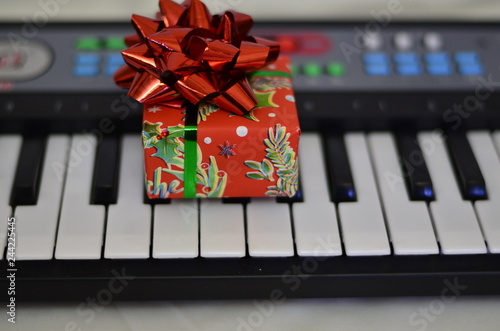 Close-up of synth keys with a soft blurred background. A gift to a loved one for the New Year.