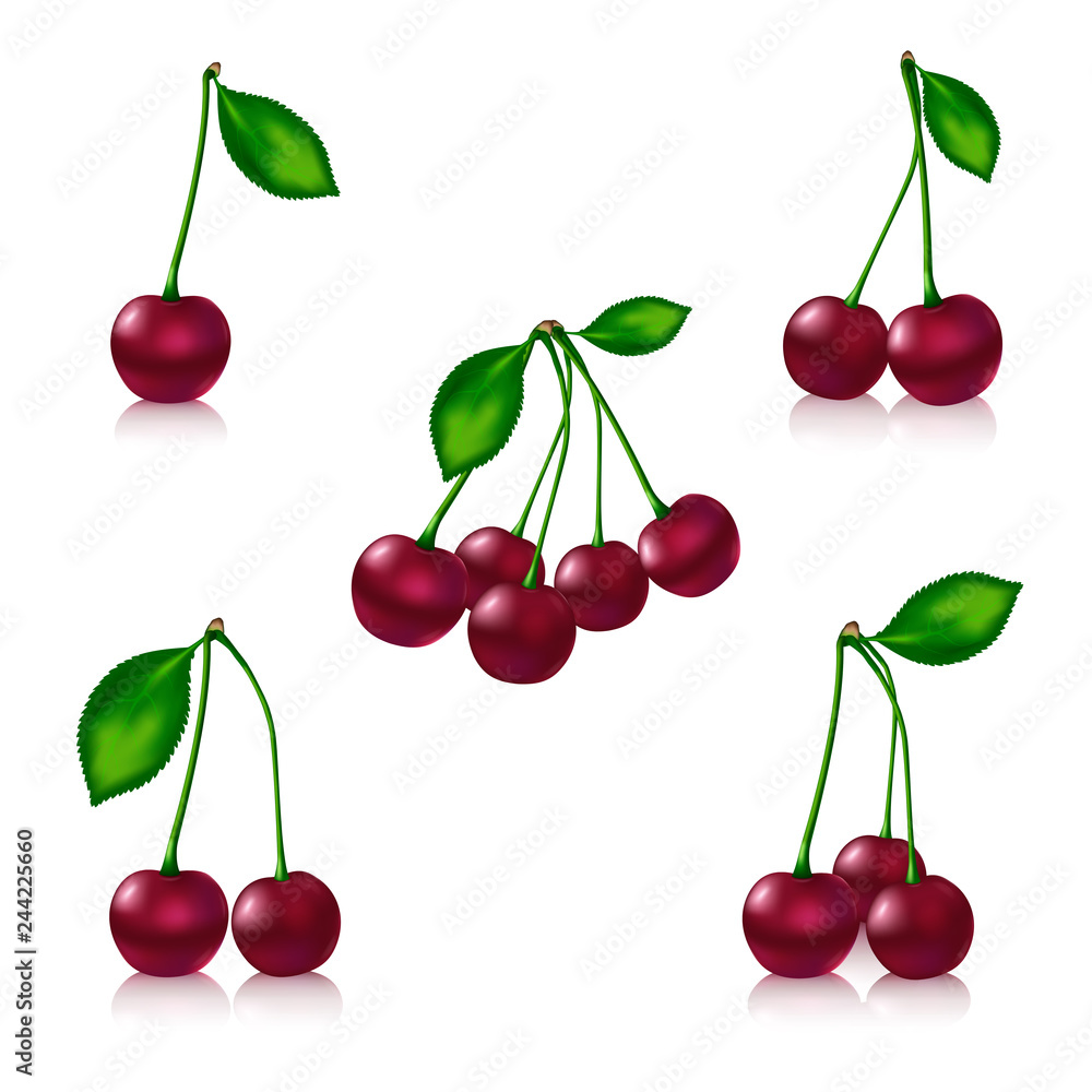 Cherry set on a white background with reflection Cherry set on a white background with reflection