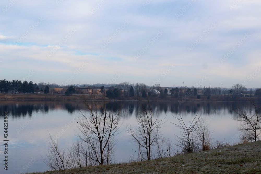 The lake and the landscape on a frosty cold winter day.