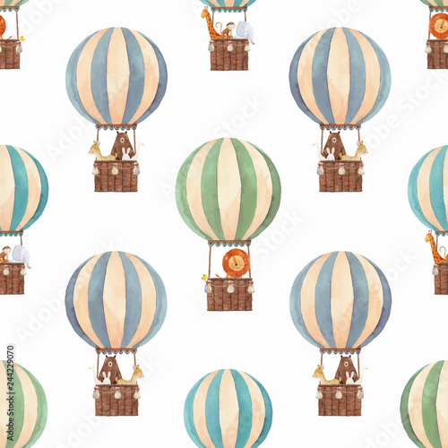 Watercolor air baloon vector pattern