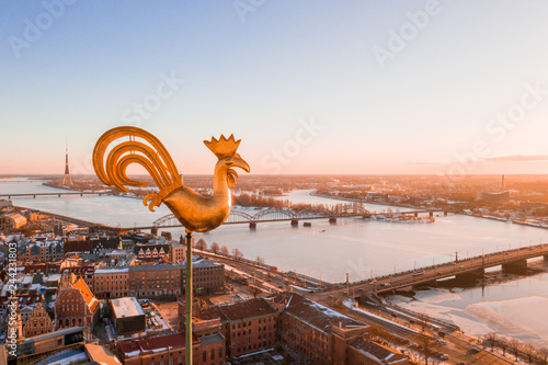 Beautiful view of the Riga old town during sunny winter day.