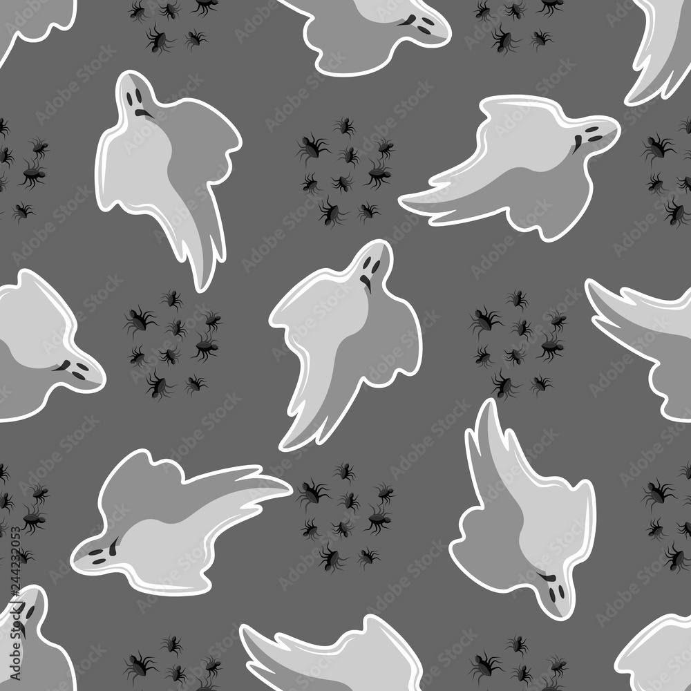 Obraz premium Halloween seamless pattern design with ghost and spider