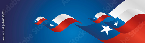 Chile Independence Day waving flags two fold red landscape background banner greeting card