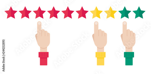 Net promoter score, loyalty concept. Man finger choosing someting. Vector illustration in flat style.