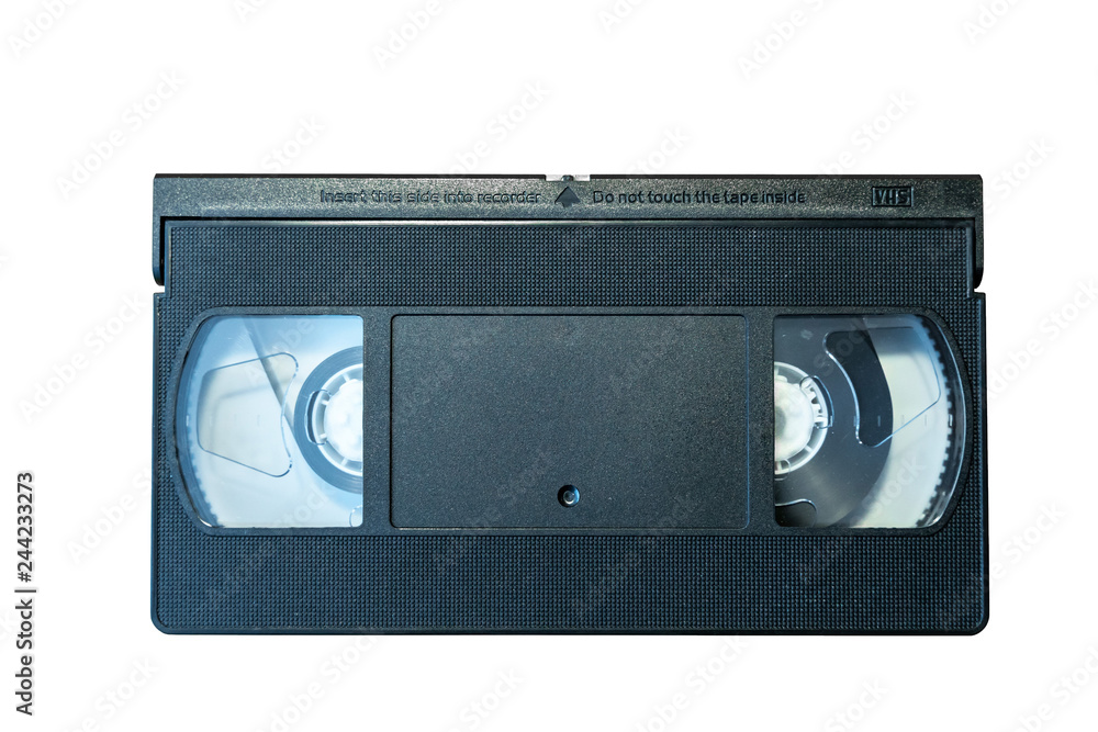 VHS Cassette on a white background.  Recording tape.