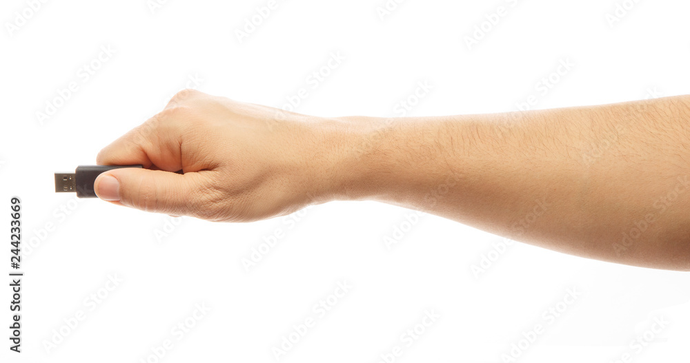 Flash drive in hand isolated on white background. Hand with an USB flash. Alpha. Flash drive in hand isolated on white background. Hand with an USB flash. Alpha.