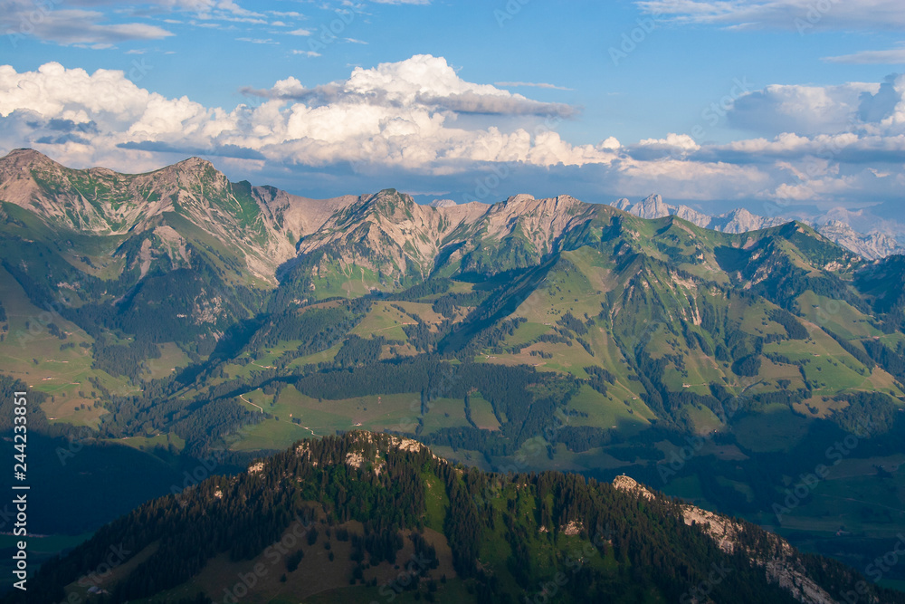 Beautiful landscape in the Alps. Moleson Guyere, canton Fribourg Switzerland.