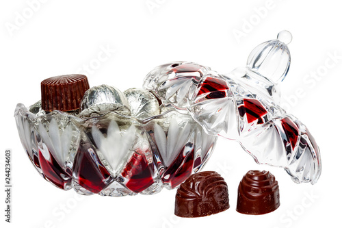 Chocolate candy with a glass candy close-up on a white background. Isolate