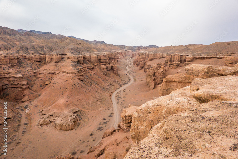 beautiful road winds in Charyn canyon in Kazakhstan beautiful road winds in Charyn canyon in Kazakhstan