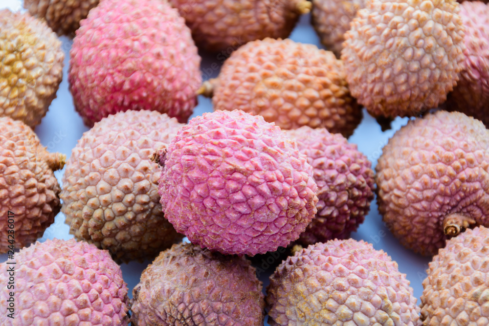 Lychee (LEE-chee; Litchi chinensis) is the sole member of the genus Litchi  in the soapberry family, Sapindaceae. Tropical fruit. Stock Photo | Adobe  Stock