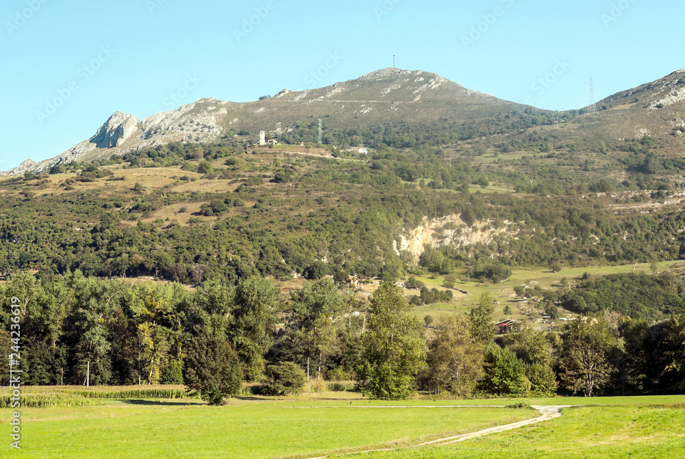 Mountains in the peaks of Europe in the north of Spain in the province of Asturias on a sunny day.
