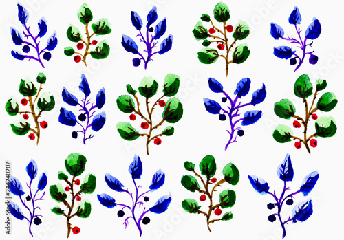 Watercolor pattern with natural elements
