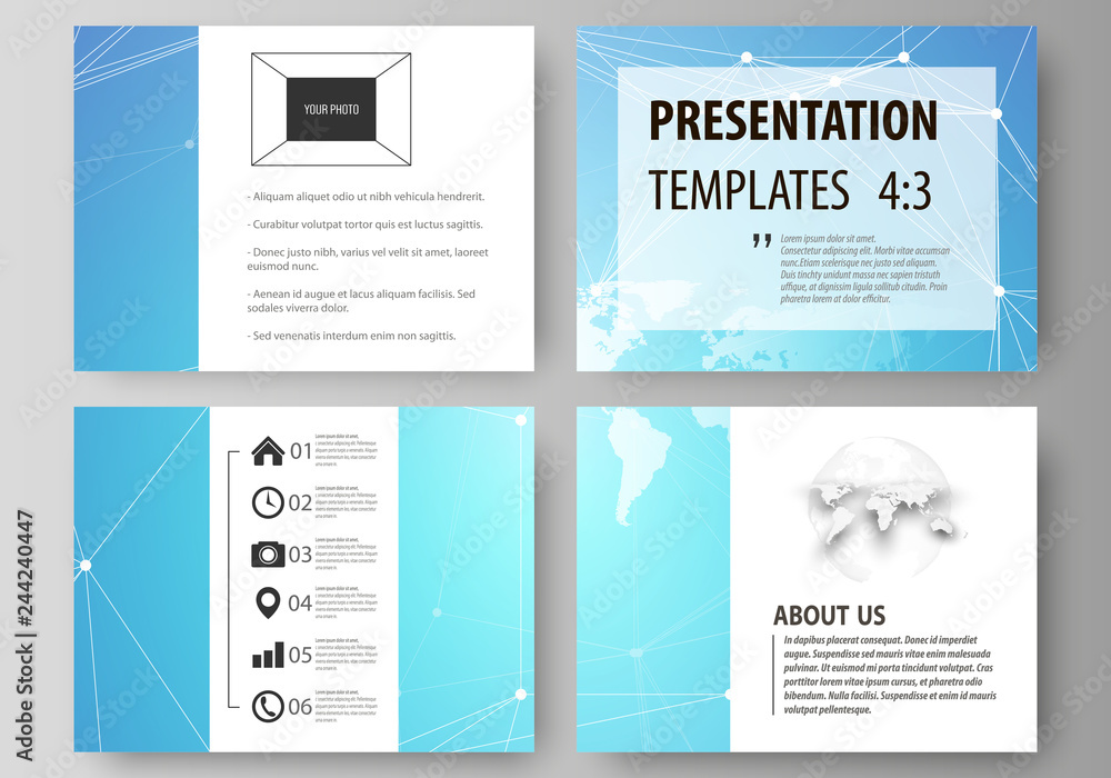 The minimalistic abstract vector illustration of the editable layout of the presentation slides design business templates. Abstract global design. Chemistry pattern, molecule structure.