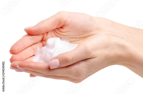 Soap hands in the foam beauty health on a white background isolation