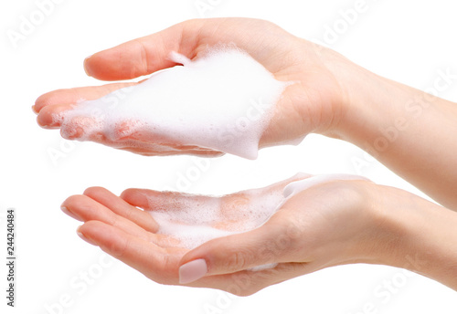 Soap hands in the foam beauty health on a white background isolation
