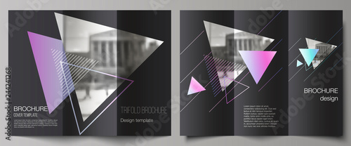 The minimal vector illustration of editable layouts. Modern creative covers design templates for trifold brochure or flyer. Colorful polygonal background with triangles with modern memphis pattern