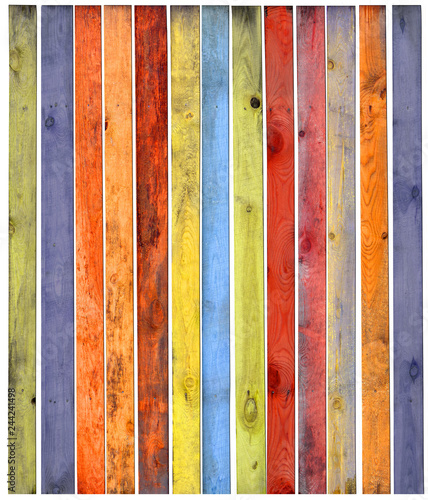 Multicolored wooden background with a wide range of saturated colors.