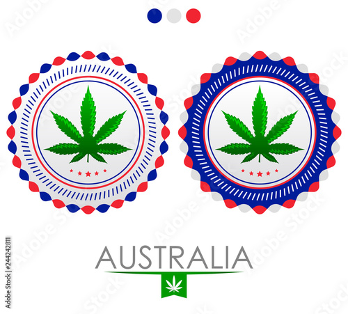 Australia Marijuana Emblem, vector Cannabis Seal of Approval with the colors of the flag of Australia