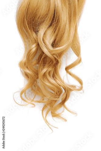 Long wavy blond hair isolated on white background