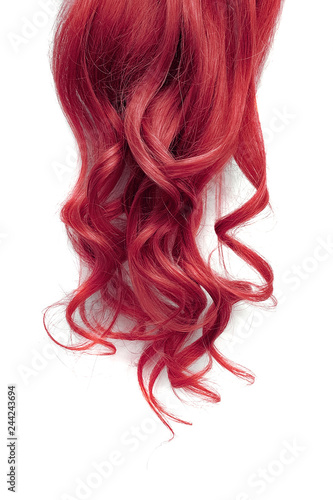 Long wavy pink hair isolated on white background