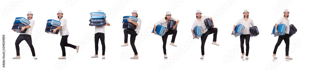 Travel vacation concept with luggage on white Travel vacation concept with luggage on white