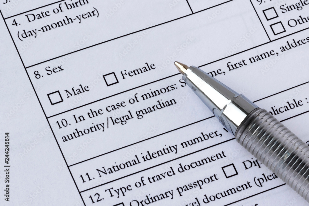 Choice of gender in application form and pen Choice of gender in application form and pen