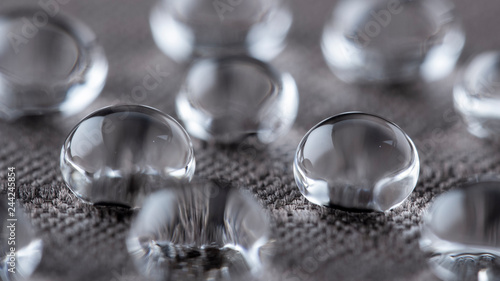 Water droplets on moisture resistant fabric Close up photo