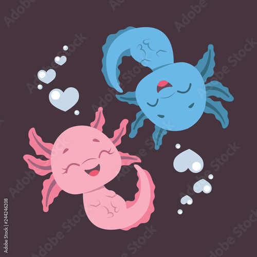 Illustration of a cute axolotl couple