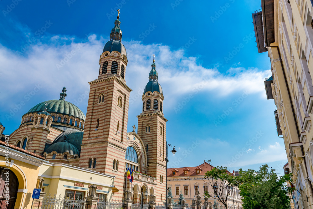 Sibiu, Romania - Holy Trinity Cathedral on a sunny summer day in Sibiu, Romania