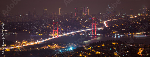 Stampa su Tela Bosphorus Bridge at night in Istanbul Turkey