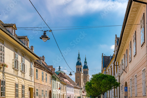 Sibiu, Romania - Beautiful street with Holy Trinity Cathedral on a sunny summer day in Sibiu, Romania