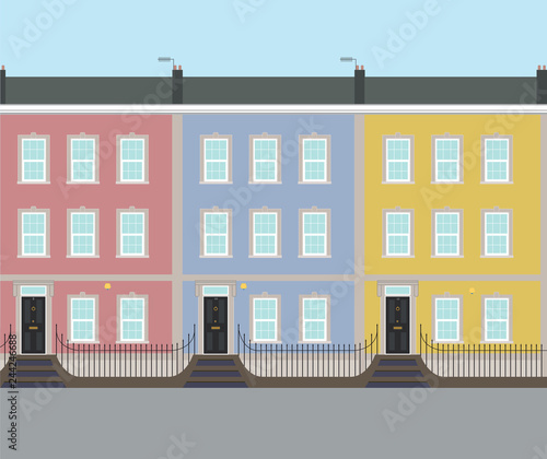 Typical UK Terraced Colourful Georgian City Houses Vector