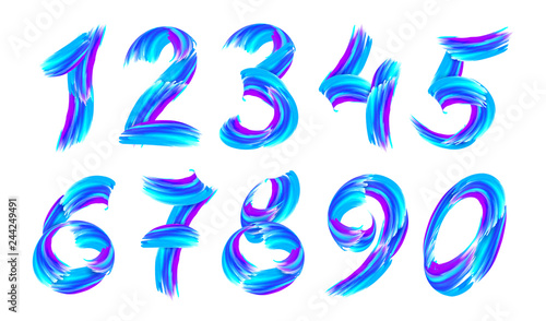 Blue 3D paint strokes vector numbers set isolated on white background © art_of_sun