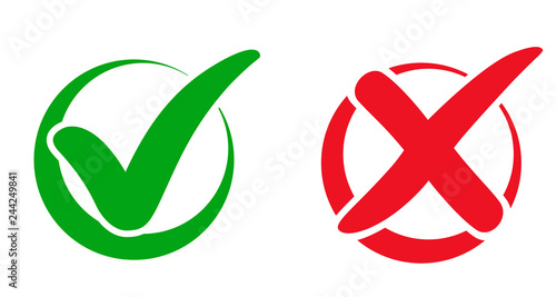 Set check mark and cross in circle - vector