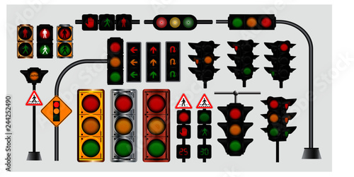 set of realistic traffic light concept. easy to modify