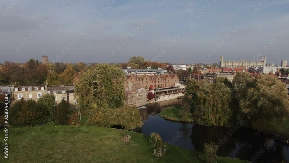 Aerial ascending view of the center of the town of Cambridge (England) from the South Aerial ascending view of the center of the town of Cambridge (England) from the South