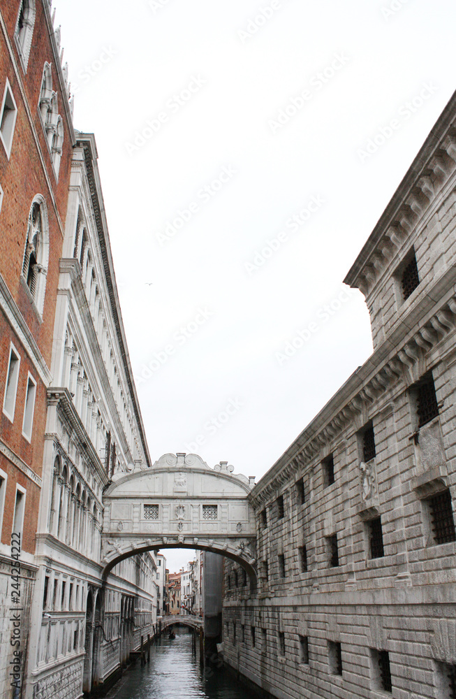 Venice / Italy - February 02 2018. Bridge of Sighs designed by Antonio Contino. Venice, view of the the Grand canal.  Venetian architecture. 