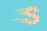 Shattering letter S 3D realistic raster illustration. Alphabet letter with marshmallow texture. Isolated design element.