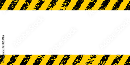 Warning frame yellow black diagonal stripes, vector grunge texture warn caution, construction, safety grunge background photo