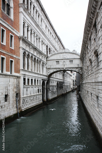 Venice / Italy - February 02 2018. Bridge of Sighs designed by Antonio Contino. Venice, view of the the Grand canal. Venetian architecture. 