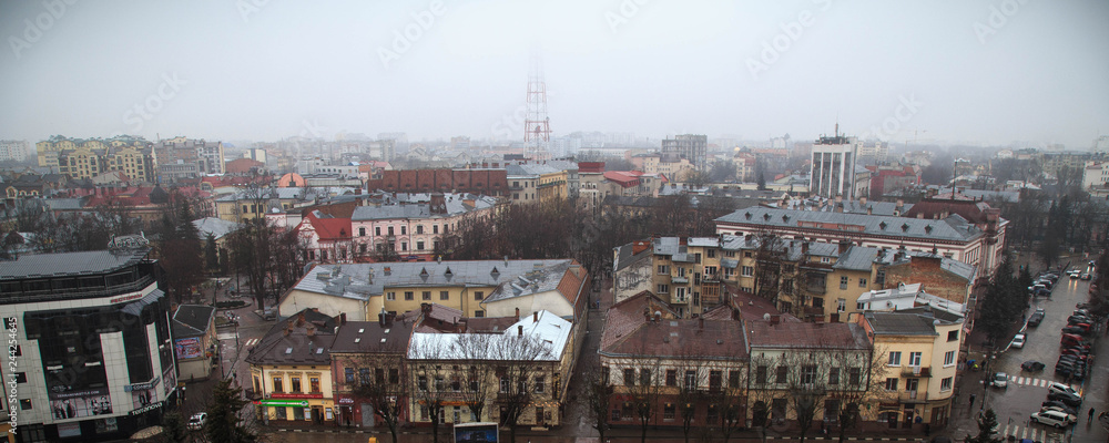 Panorama in the foggy Ivano-Frankivsk
