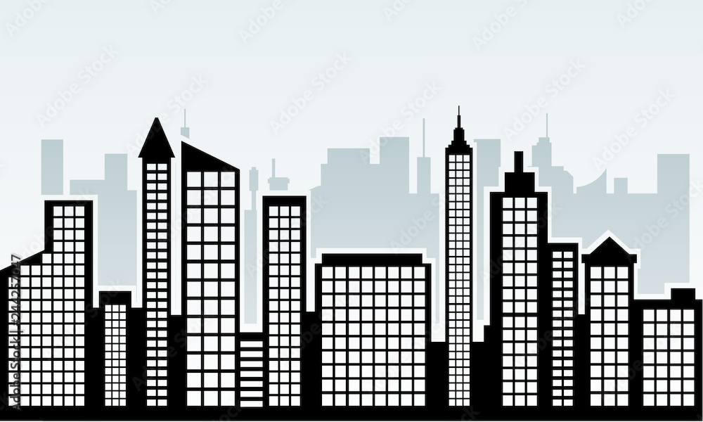 Obraz premium city skyline silhouette with window vector illustration