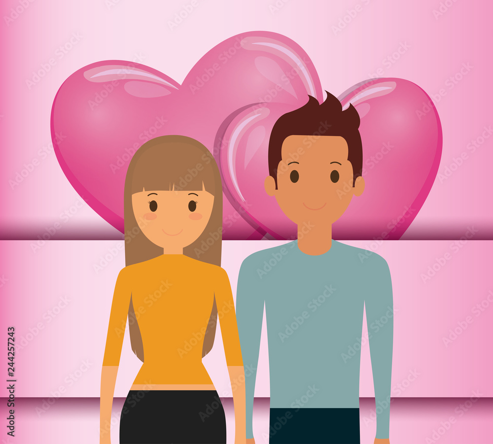 lovers couple with hearts floating lovers couple with hearts floating