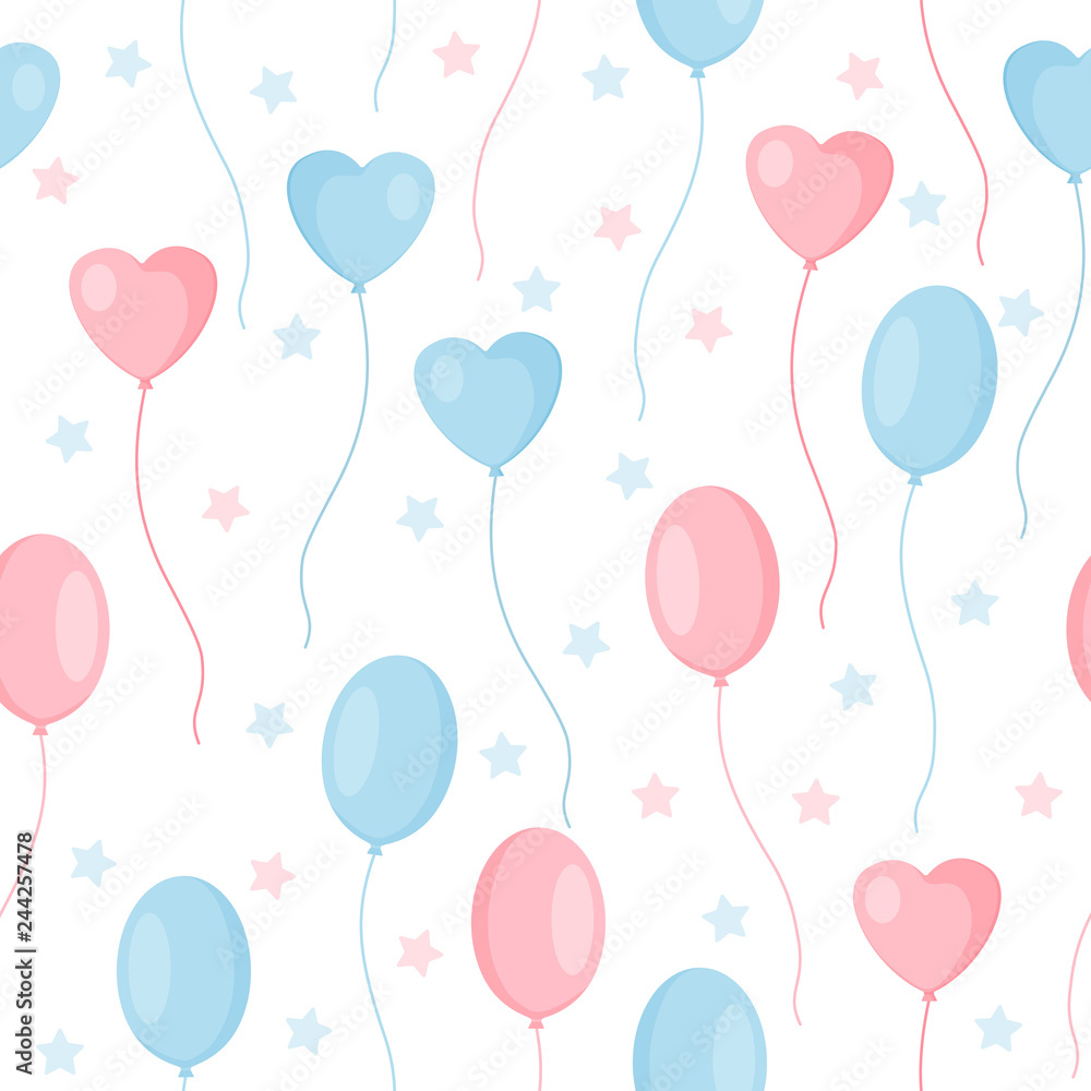 Seamless pattern with festive balloons in the air. Vector illustration.
