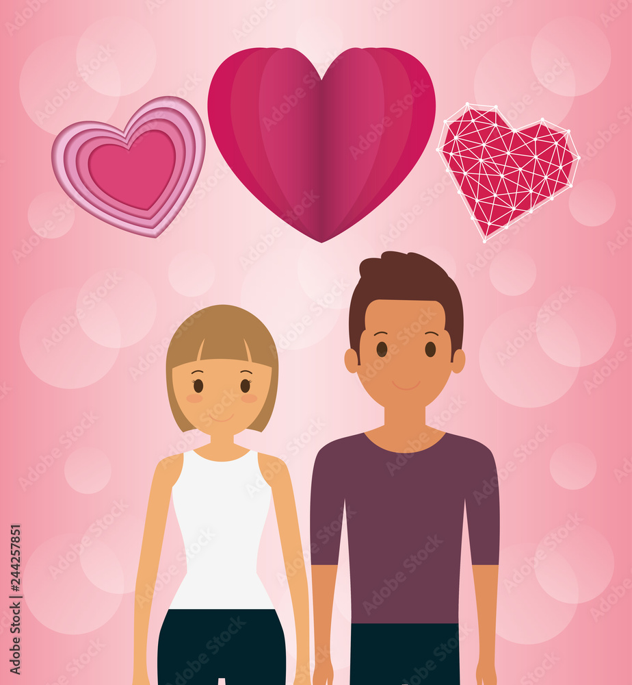 lovers couple with hearts floating lovers couple with hearts floating