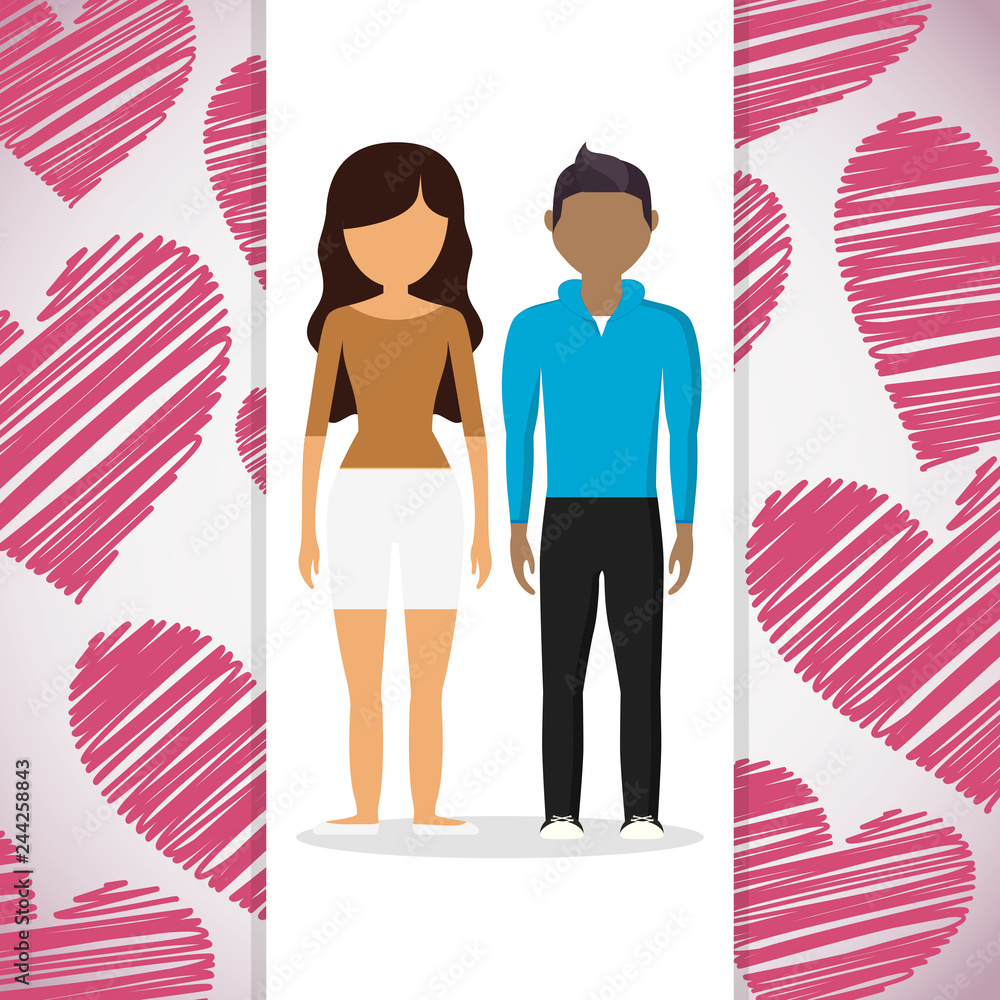 lovers couple with hearts pattern background lovers couple with hearts pattern background