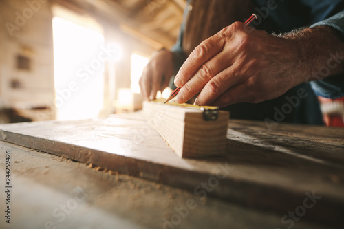 Carpenter working at his workbench